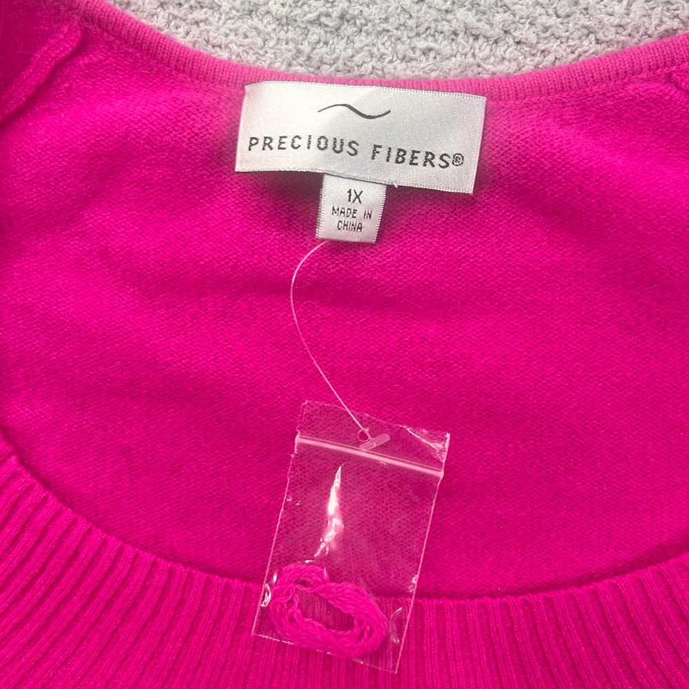 Precious Fibers Cashmere Sweater Hot Pink 1X Luxury Barbiecore Quiet Luxury NWT - Picture 2 of 5